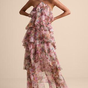 Lulus Melody Pink Floral Tiered Halter Maxi Dress - Size M